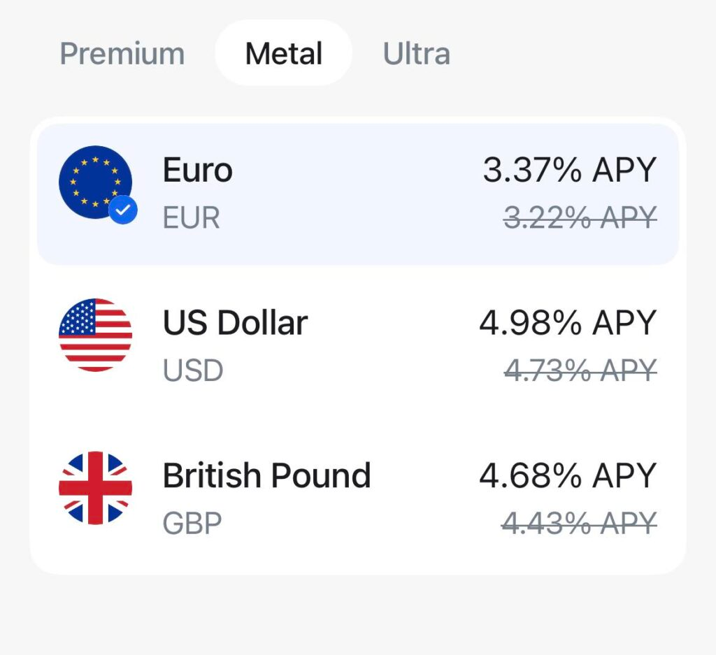 Metal Saving帳戶利率