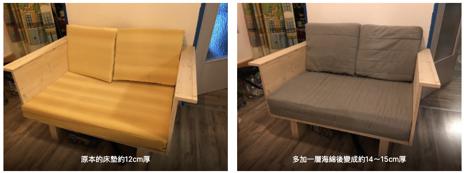 加厚床墊至厚度14~15cm 加厚床墊至厚度14~15cm